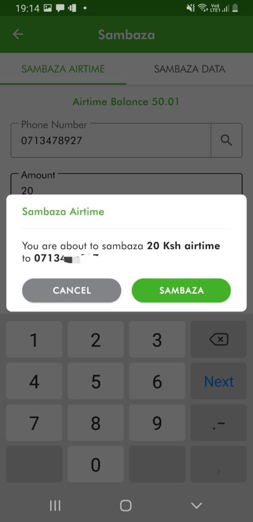 MySafaricom app Sambaza credit