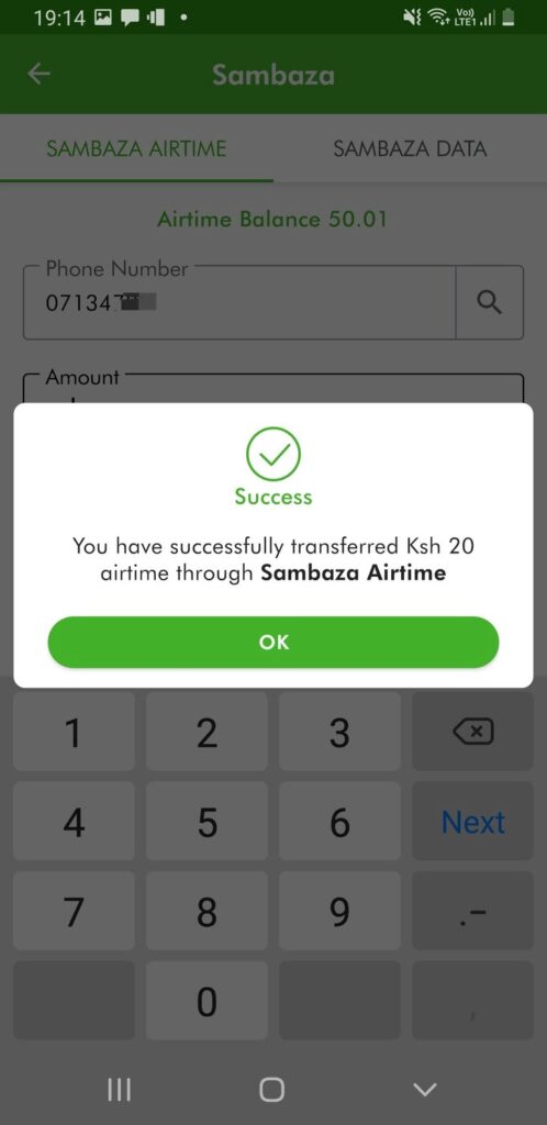 MySafaricom app Sambaza credit