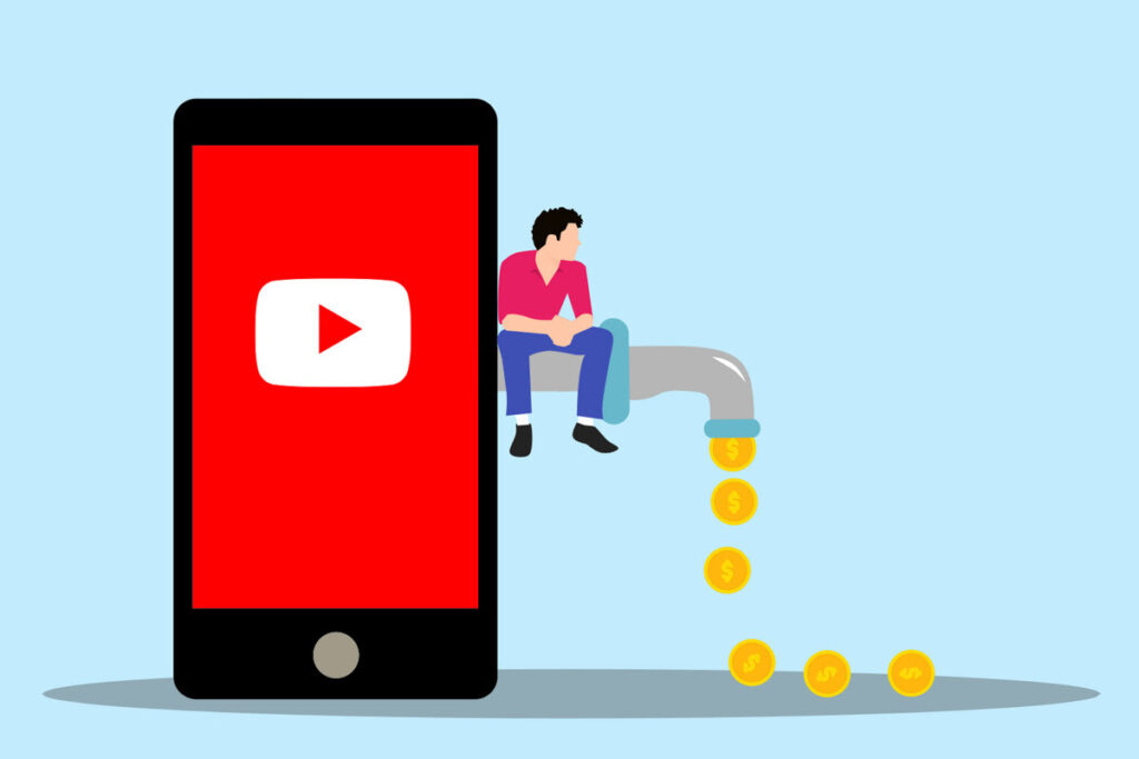 How Much Money I Make with a Small Unboxing YouTube Channel (1,200 Subscribers) man illustrated sitting on money tap