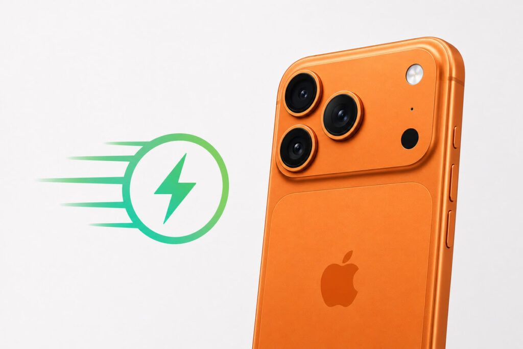 7 Best USB-C Power Banks To Fast Charge Your iPhone 17 an orange iphone and fast charging graphic